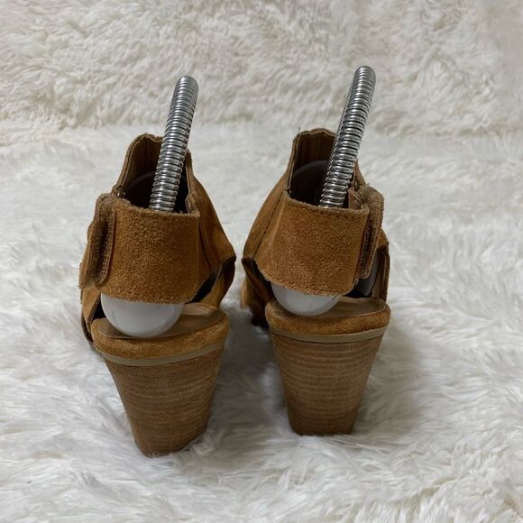 Franco Fortini Leather Booties Rhea Suede Block Heel Peep Toe Tan Shoes size 10 - Picture 4 of 14